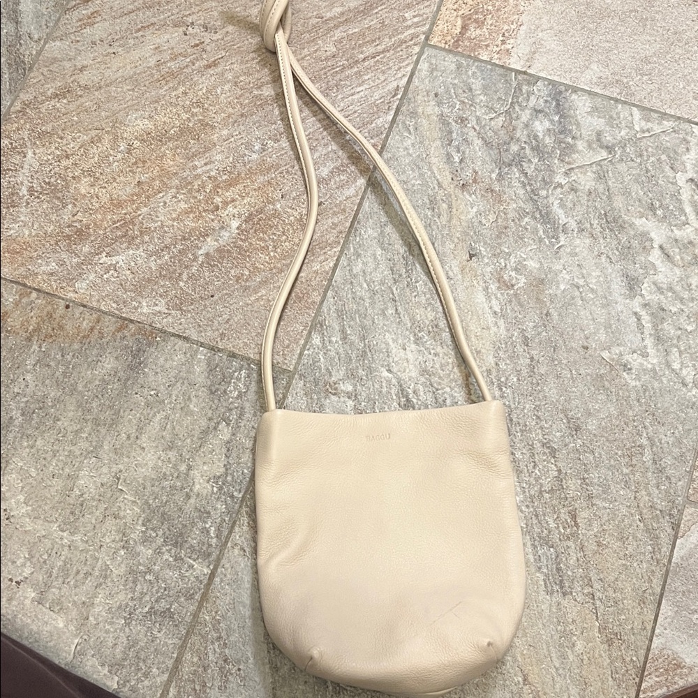 Baggu Cream Leather Crossbody Bag